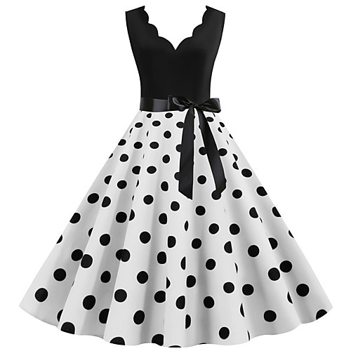 

Audrey Hepburn Polka Dots 1950s Vintage Vacation Dress Spring & Summer Dress Rockabilly Prom Dress Women's Adults' Polyester Costume White / Black / Burgundy Vintage Cosplay Evening Party Engagement