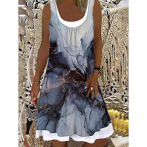 

Women's Shift Dress Knee Length Dress Blue Sleeveless Print Print Spring Summer Boat Neck Elegant Casual Holiday Loose 2021 S M L XL XXL 3XL