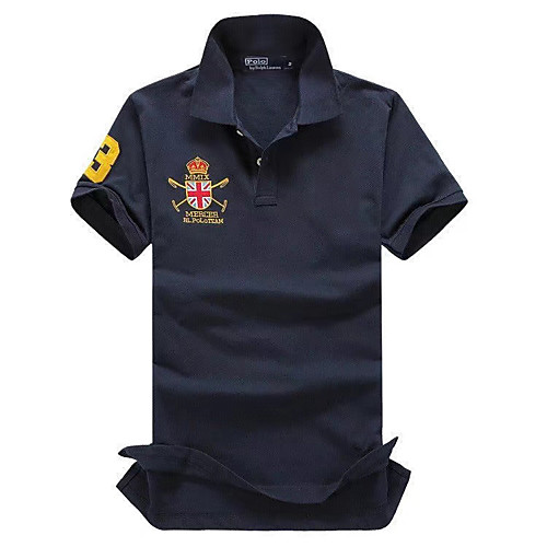 

Men's Polo Other Prints Flag Embroidered Short Sleeve Casual Tops Simple Formal White Black Blue