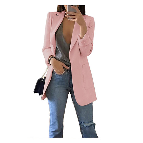 

Women's Blazer Solid Colored Classic Chic & Modern Polyester Casual Asian Size Coat Tops Wine / Peaked Lapel
