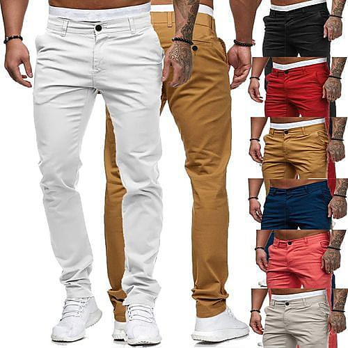 

Men's Stylish Classic Style Casual Chino Breathable Soft Straight Pants Chinos Trousers Cotton Slim Home Daily Pants Solid Colored Ankle-Length with Side Pocket Button Front Yellow Blushing Pink