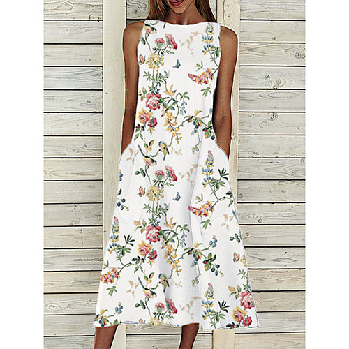 

Women's A Line Dress Midi Dress White Gray Purple Sleeveless Floral Pocket Print Spring Summer Round Neck Elegant Casual 2022 S M L XL XXL XXXL