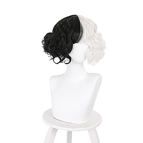 

Cruella Devil Cosplay Costume Wig Black and White Synthetic Hair Heat Resistant Hairs for Halloween