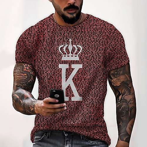 

Men's Tee T shirt Shirt 3D Print Graphic Prints Letter Print Short Sleeve Daily Tops Casual Designer Big and Tall Round Neck Yellow Gray Red / Summer