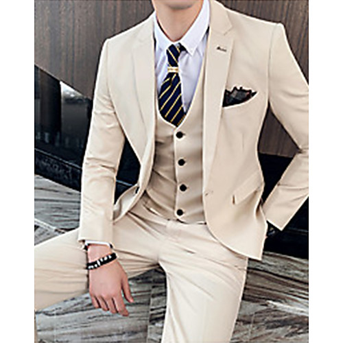 

Men's Wedding Party Suits 3 Piece Flat collar Slim Fit Single Breasted One-button Solid Color Multi-size