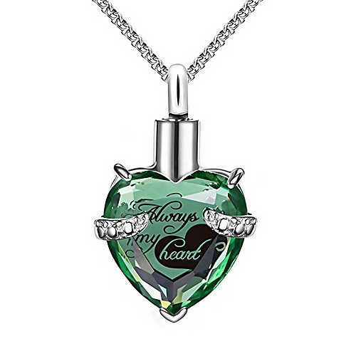 

ulatree urn necklaces for ashes cremation jewelry for ashes urns for human ashes heart necklaces for women memorial pendant always in my heart (light green)