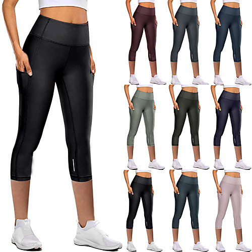 

Women's High Waist Running Capri Leggings Athletic Capri Leggings Bottoms Side Pockets Reflective Strip Spandex Summer Fitness Gym Workout Running Jogging Exercise Tummy Control Butt Lift Breathable