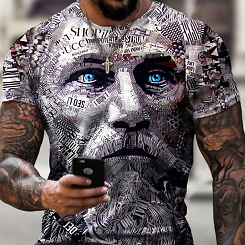 

Men's Tee T shirt Shirt 3D Print Graphic Human face Plus Size Crew Neck Casual Daily Short Sleeve Tops Basic Designer Slim Fit Big and Tall Black / White Green Gray / Wet and Dry Cleaning / Summer