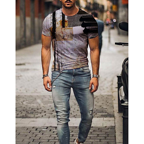 

Men's Tee T shirt Shirt 3D Print 3D Graphic Prints Print Short Sleeve Daily Tops Casual Designer Big and Tall Round Neck Blue Yellow Gray / Summer