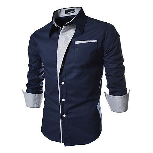 

Men's Shirt Solid Colored Plus Size Collar Spread Collar Daily Work Long Sleeve Slim Tops Cotton Casual White Black Navy Blue / Fall / Spring