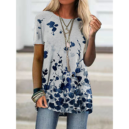 

Women's Holiday Floral Theme Abstract Painting T shirt Plants Graphic Print Round Neck Basic Tops White Green