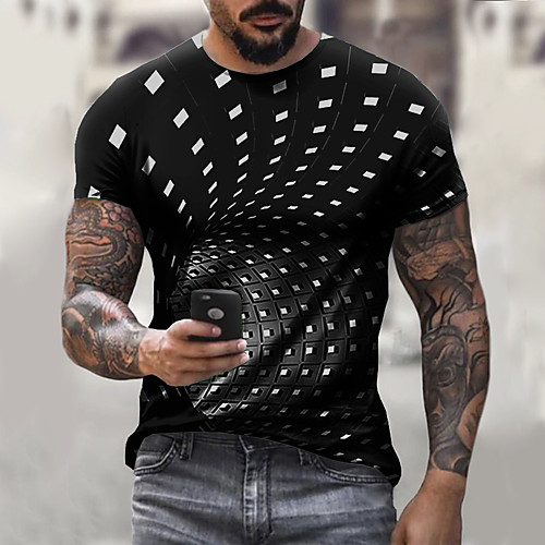 Men's Unisex Party Tee T shirt 3D Print Graphic Optical Illusion Plus Size Short Sleeve Tops Streetwear Punk & Gothic Round Neck Blue Purple Black / Summer