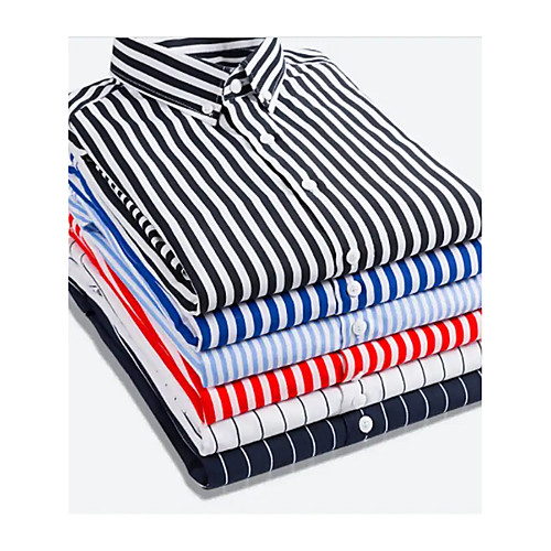 

Men's Shirt Striped Long Sleeve Business Tops Formal Casual Slim Fit Classic Collar Blue White Black / Work