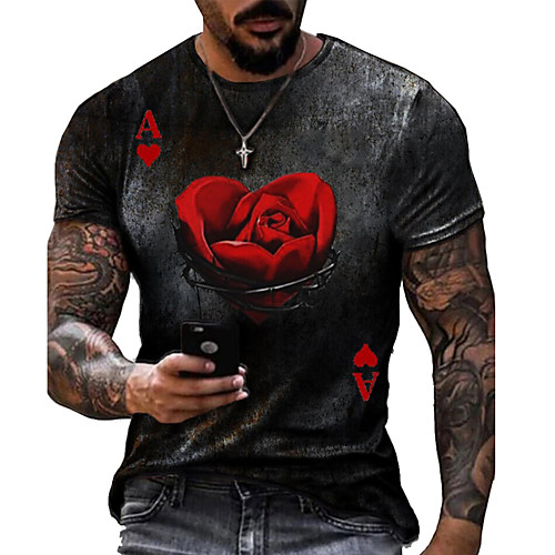 

Men's Tee T shirt Shirt 3D Print Graphic Poker Plus Size Short Sleeve Casual Tops Basic Designer Slim Fit Big and Tall Black Khaki Green