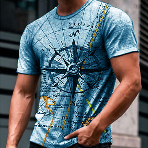 

Men's Tee T shirt 3D Print Graphic Prints Compass Round Neck Daily Holiday Print Short Sleeve Tops Casual Designer Big and Tall Green Blue Gray / Summer