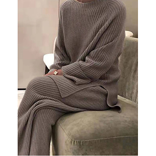 

Women's Plus Size Warm Gift Loungewear Sets Home Party Street Daily Basic Pure Color Cotton Simple Soft Daily Sport Sweater Pant Fall Winter Round Neck Long Sleeve