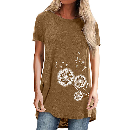 

Women's T shirt Dress Tunic Graphic Dandelion Long Sleeve Round Neck Basic Tops Blue-Green Red khaki