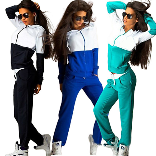 

Women's 2 Piece Full Zip Tracksuit Hoodie Sweatshirt Street Casual 2pcs Long Sleeve Thermal Warm Breathable Soft Fitness Running Jogging Sportswear Color Block Normal Sweatpants Pearl Pink Blue Green