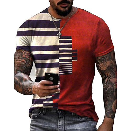 

Men's Tee T shirt Shirt 3D Print Patchwork Graphic Spiral Stripe Plus Size Short Sleeve Casual Tops Basic Designer Slim Fit Big and Tall A B C