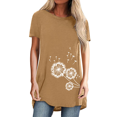 

Women's T shirt Dress Tunic Graphic Dandelion Long Sleeve Round Neck Basic Tops Blue-Green Red khaki