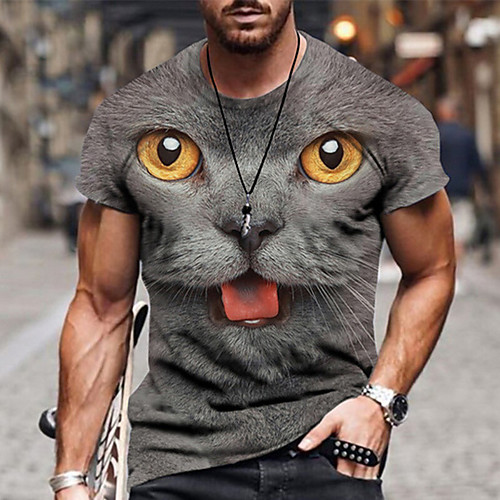 

Men's Tee T shirt Shirt 3D Print Cat Graphic Plus Size Short Sleeve Casual Tops Basic Designer Slim Fit Big and Tall A B C / Summer