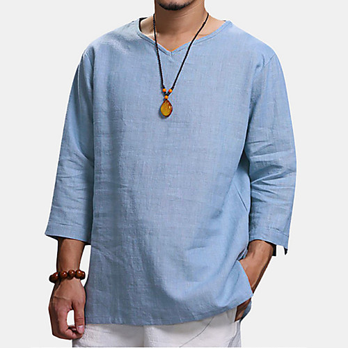 

Men's Shirt Solid Color Weekend Tops V Neck Light Blue White Black