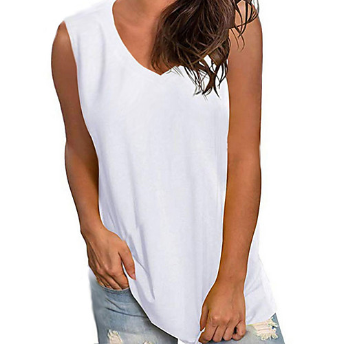 

Women's Holiday Tank Top Vest T shirt Solid Colored V Neck Basic Vacation Tops White Black Blue