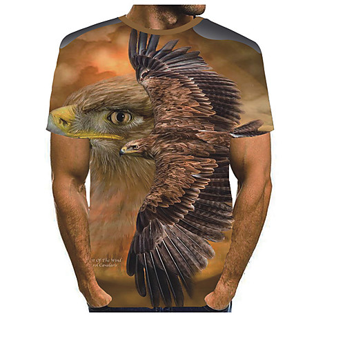 

Men's Tee T shirt 3D Print Graphic Eagle Print Short Sleeve Party Tops Basic Designer Exaggerated Round Neck Blue Yellow Light Brown