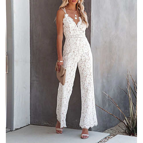 

Women's Casual 2021 Wine White Black Jumpsuit Solid Color Lace