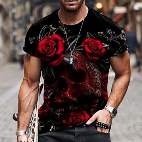 

Men's Tee T shirt Shirt 3D Print Graphic Prints Rose Print Short Sleeve Daily Tops Cotton Casual Designer Big and Tall Round Neck Black / Summer