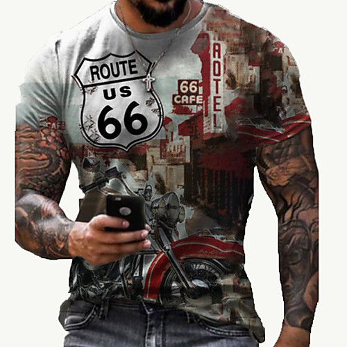 

Men's Tee T shirt Shirt 3D Print 3D Graphic Prints Letter 66 Road Print Short Sleeve Daily Tops Casual Designer Big and Tall Round Neck Light Yellow Golden Multi color / Summer