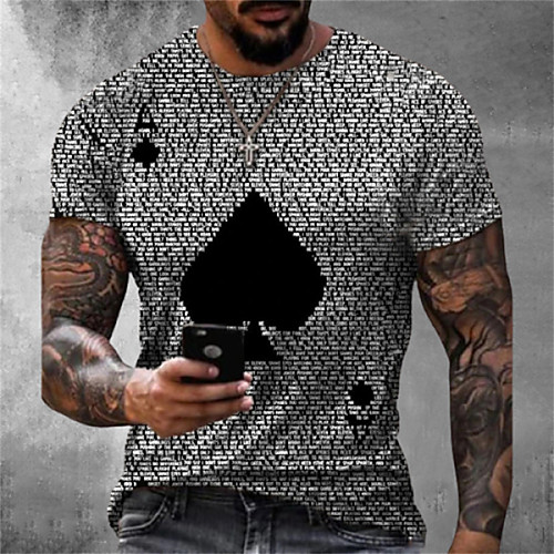 

Men's Tee T shirt Shirt 3D Print Graphic Card Plus Size Crew Neck Casual Daily Short Sleeve Tops Basic Designer Slim Fit Big and Tall Blue Gray Yellow / Summer