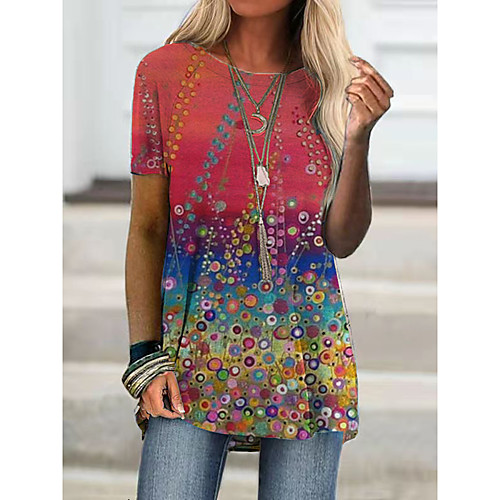 

Women's T shirt Floral Graphic Print Round Neck Tops Basic Boho Basic Top Purple Red