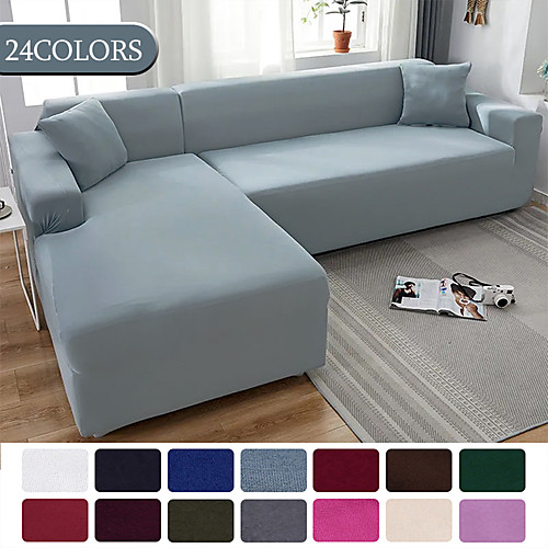 

Sofa Covers for Living Room Elastic Solid Corner Couch Cover L Shaped Chaise Longue Slipcovers Chair Protector 1/2/3/4 Seater (1pcFree Send a Pillowcase)
