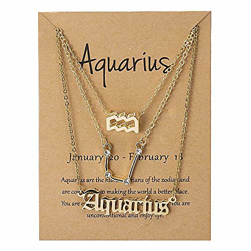 

3pcs zodiac necklaces 12 constellation pendant necklace astrology horoscope old english zodiac sign necklace jewelry with message card for women girls jewelry (aquarius)