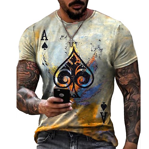 

Men's Tee T shirt Shirt 3D Print Map Graphic Prints Poker Print Short Sleeve Daily Tops Casual Designer Big and Tall Round Neck Light Yellow Blue Purple / Summer