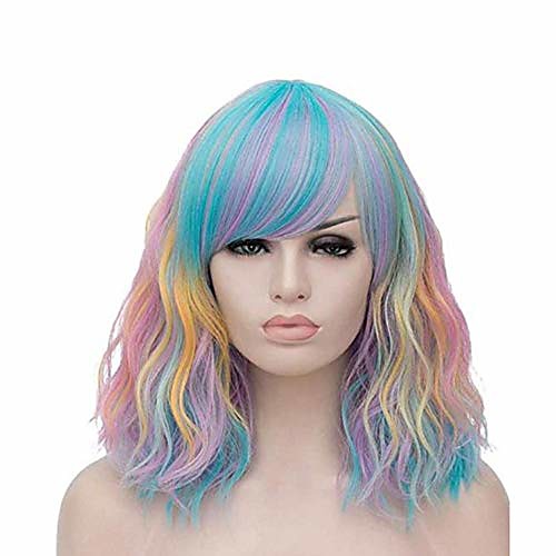 

halloweencostumes Gothic Wig Evaner Wavy Wig Short Bobo Wigs with Air Bangs Shoulder Length Women's Wig Curly Wavy Synthetic Cosplay Wig Pastel Bob Wig for Girl Costume Wigs