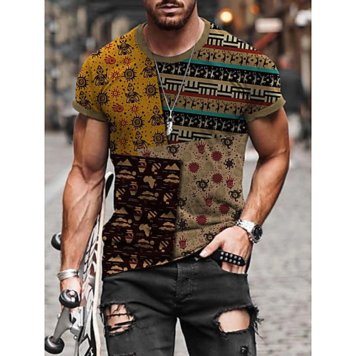 

Men's T shirt Shirt Other Prints Tribal Graphic Prints Totem Print Short Sleeve Street Tops Basic Casual Round Neck A B C / Summer