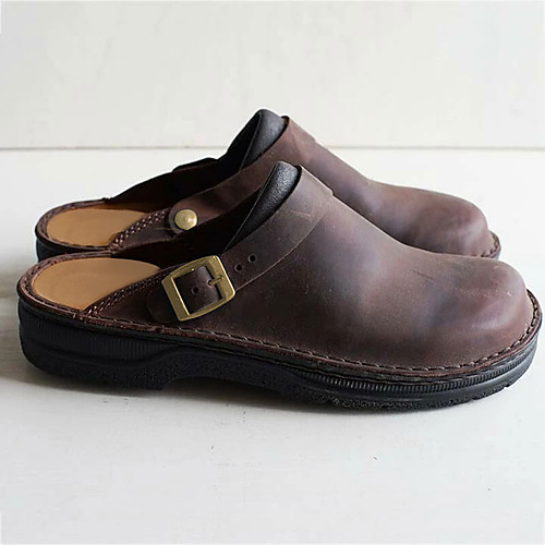 

Men's Clogs & Mules Slipping Flat Casual Daily PU Black Khaki Coffee Summer / Round Toe