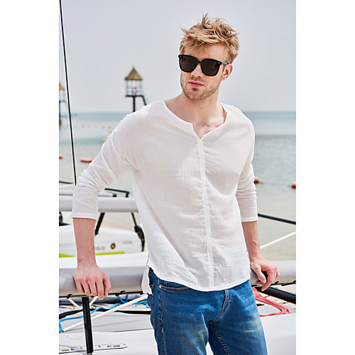 

mens long sleeve henley shirt linen beach yoga loose fit henleys tops baggy casual hippie v neck t shirts blue