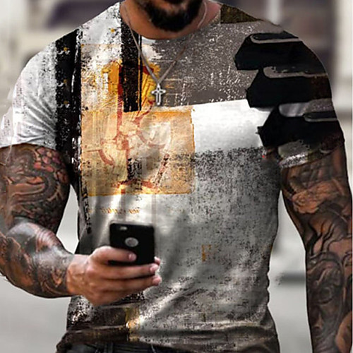 

Men's Tee T shirt Shirt 3D Print 3D Graphic Prints Print Short Sleeve Daily Tops Casual Designer Big and Tall Round Neck Blue Yellow Gray / Summer