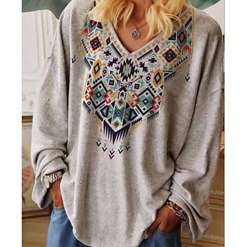 

Women's Plus Size Tops T shirt Tribal Graphic Prints Print Long Sleeve V Neck Casual Daily 95% Polyester 5% Spandex Fall Spring / 3D Print