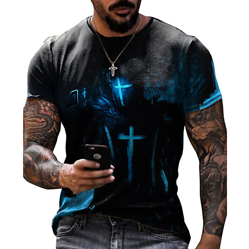 

Men's Tee T shirt Shirt 3D Print Graphic Prints Eagle Print Short Sleeve Daily Tops Cotton Casual Designer Big and Tall Round Neck Blue Black Dark Gray / Summer