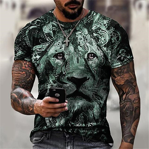 

Men's Tee T shirt Shirt 3D Print Graphic Lion Plus Size Short Sleeve Casual Tops Basic Designer Slim Fit Big and Tall Purple Gold Green / Summer