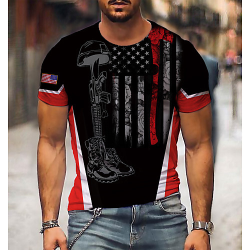

Men's Tee T shirt Shirt 3D Print Graphic Skull American Flag Independence Day Plus Size Print Short Sleeve Party Tops Exaggerated Round Neck Blue Red Rainbow