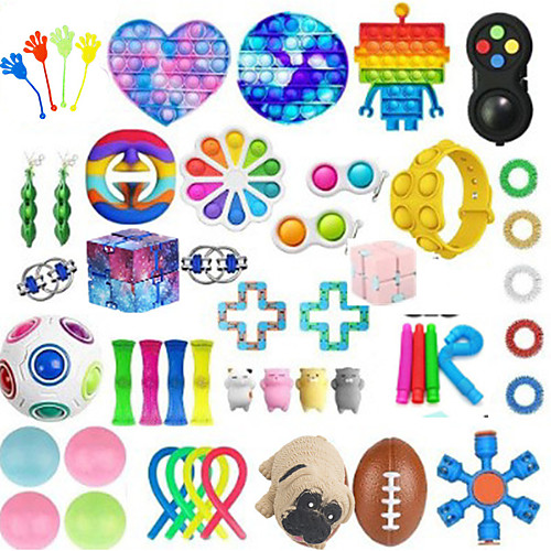 

50PCS Push Bubble Pop Fidget Sensory Toy Colorful Push It Popping Silicone Game Toy Anxiety Stress Reliever Autism Learning Materials for Kids Children Adults