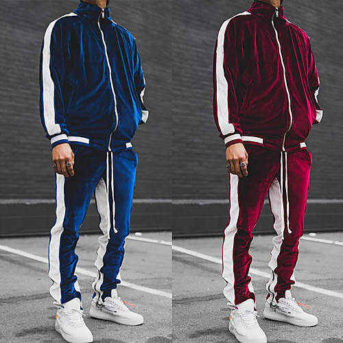 

Men's 2 Piece Full Zip Tracksuit Sweatsuit Street Casual 2pcs Long Sleeve Pleuche Moisture Wicking Breathable Soft Gym Workout Running Active Training Jogging Exercise Sportswear Normal Jacket Track