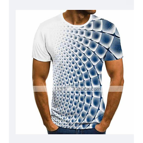 

Men's Tee T shirt 3D Print Plaid Checkered Graphic 3D Short Sleeve Party Tops Basic Comfortable Big and Tall Round Neck Lake blue Cobalt Blue Blue