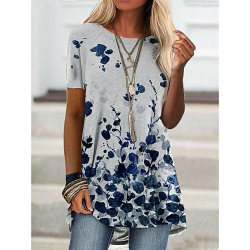 

Women's Holiday Floral Theme Abstract Painting T shirt Plants Graphic Print Round Neck Basic Tops White Green