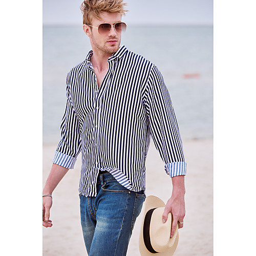 

Men's Shirt Striped Short Sleeve Athleisure Slim Tops Business Basic White Blue Red